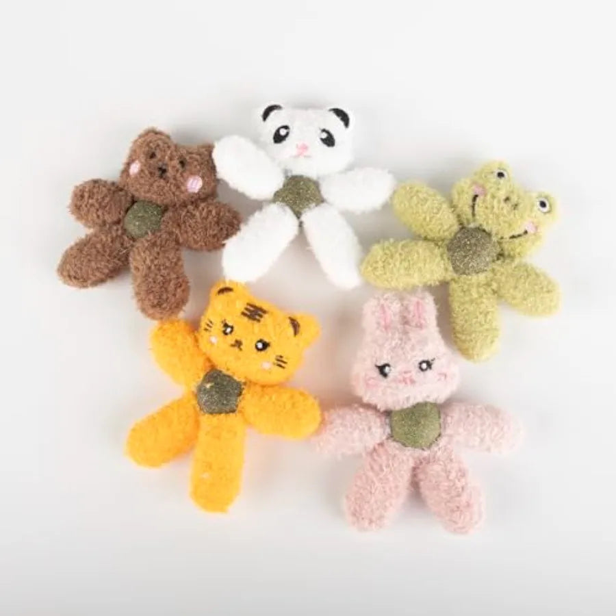 Indoor cat plush catnip toys, nylon animal-shaped kicker toy in gray, durable for teething, dental care boredom relief