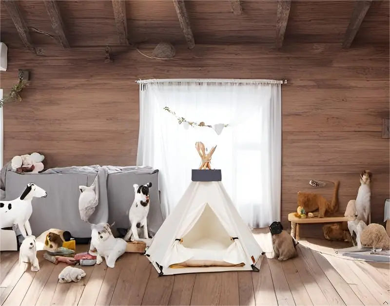 Portable Pet Teepee Bed with Thick Cushion, Fits Cats & Small Dogs Up to 15lbs