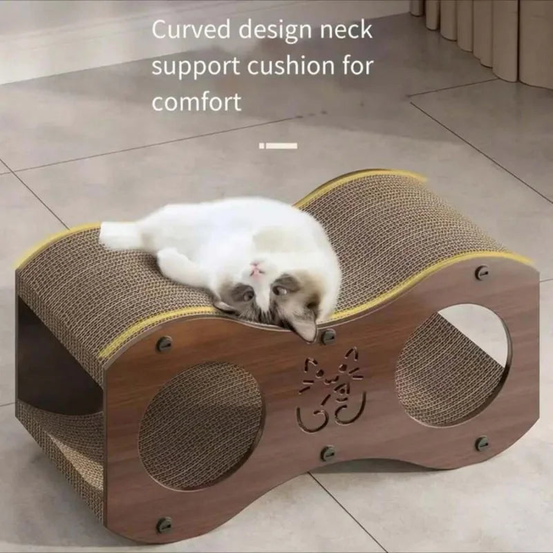 Sturdy Walnut Cat Scratching Post With Integrated Cat Bed - 4-Season Woven Scratch Pad.