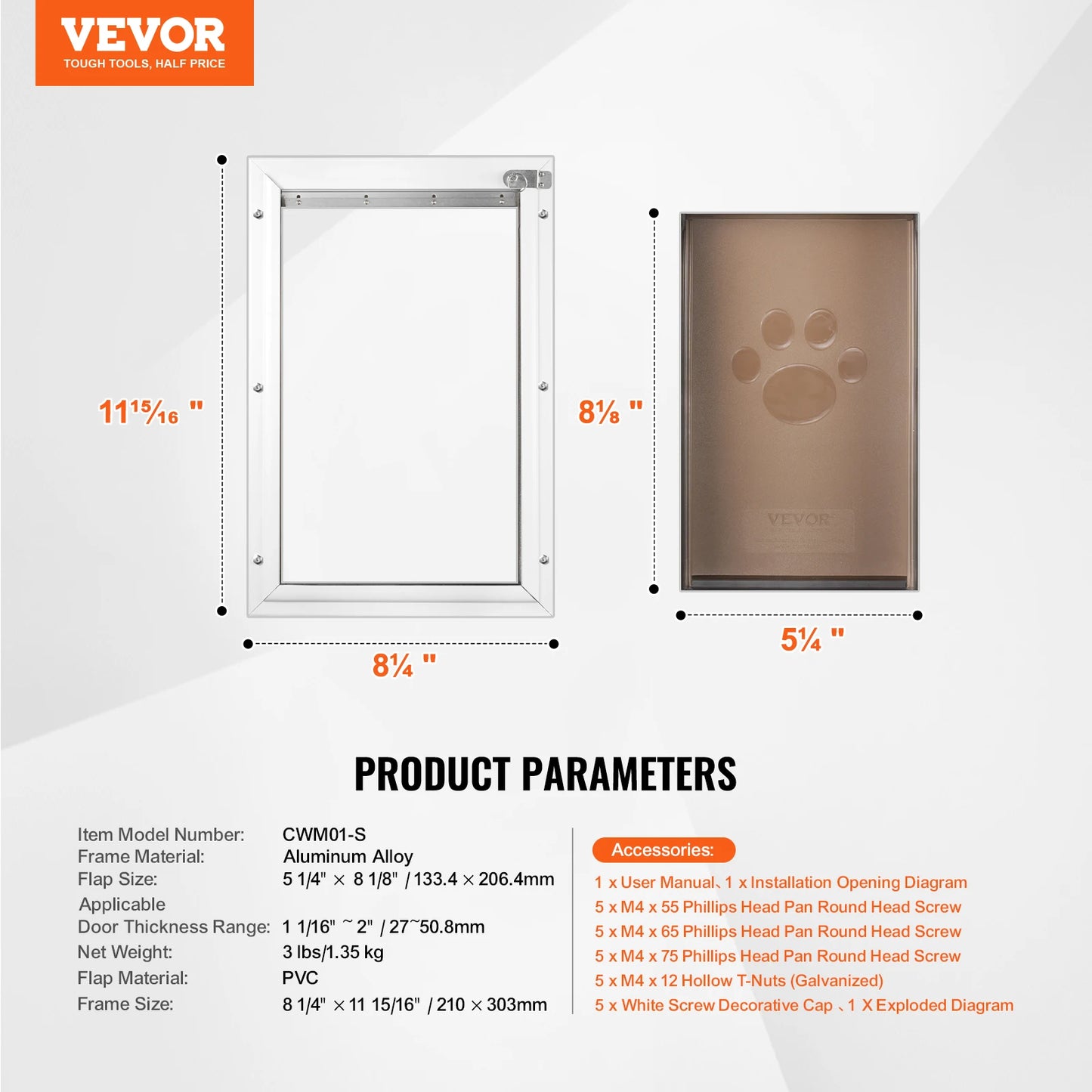 Aluminum Frame Weatherproof Dog Door with Lock & Flap System