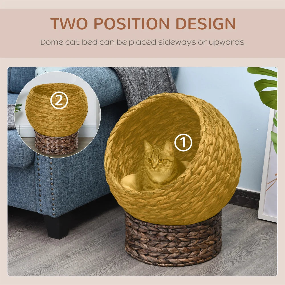 PawHut Handwoven Elevated Cat Bed with Soft Cushion, Egg Chair Shape, Stand, 23.5" H, Grey for Indoor Cats