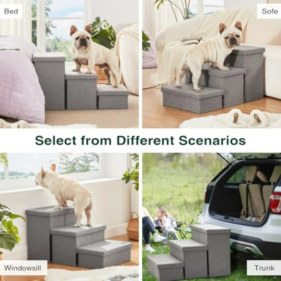 Dog Stairs for High Bed 18" H, Foldable Pet Stairs for Small Medium or Large Dogs Puppy with Storage for Bed or Couch, Cat Dog