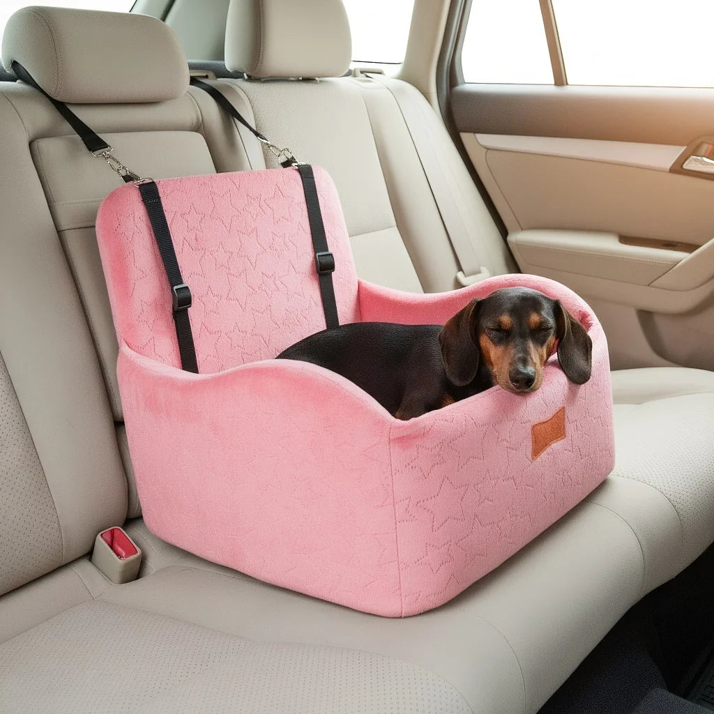 Dog Booster Car Seat for S/M Dogs Up to 35lbs, Soft 6in Elevated Cushion, Fits In Front/Back Seat, Fully Detachable And Washable, 2 Storage Pockets & 3 Straps, Easy to Install JUYHGV