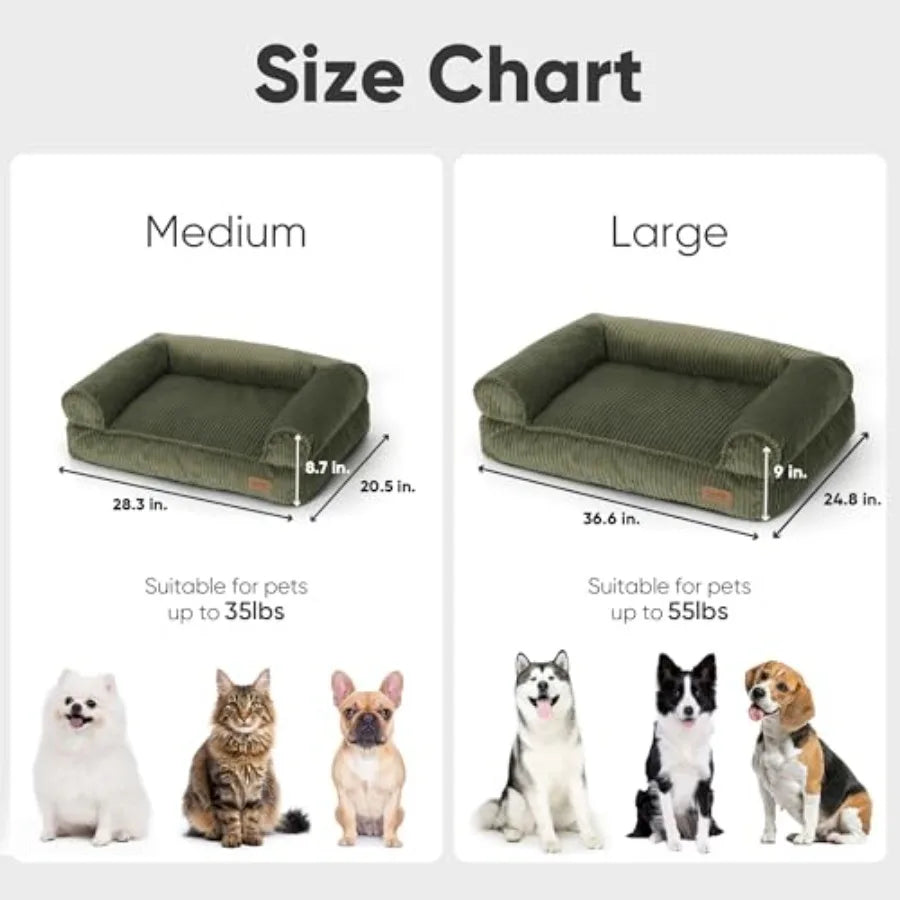 Dog Couch Bed Corduroy Cozy Cat Bed for Indoor Cats with Washable Cover 28in Waterproof Orthopedic Dog Beds Sofa for Small Dogs