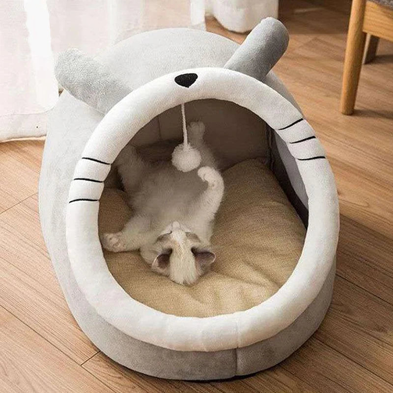 Deep Sleep Cartoon Cat Cave Bed, Foldable & Washable