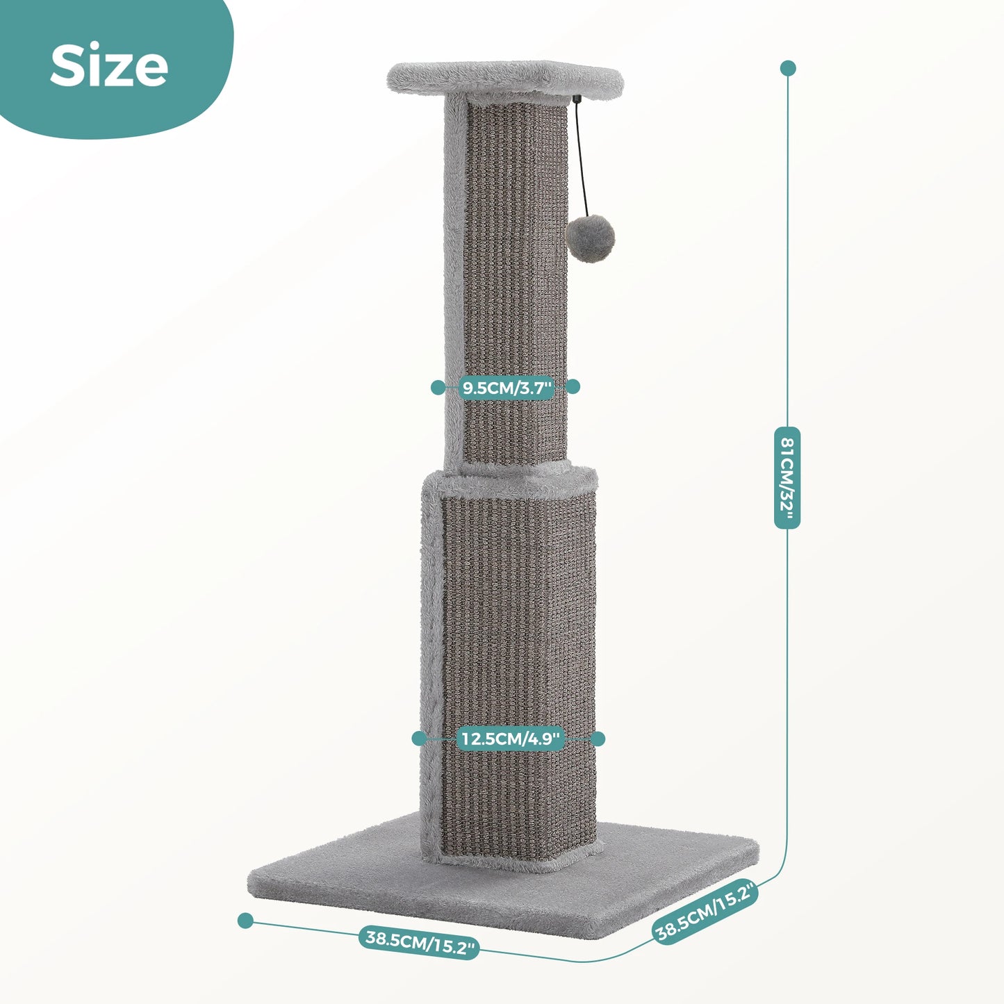 Large Cat Scratching Post with Woven Sisal & Dangling Ball