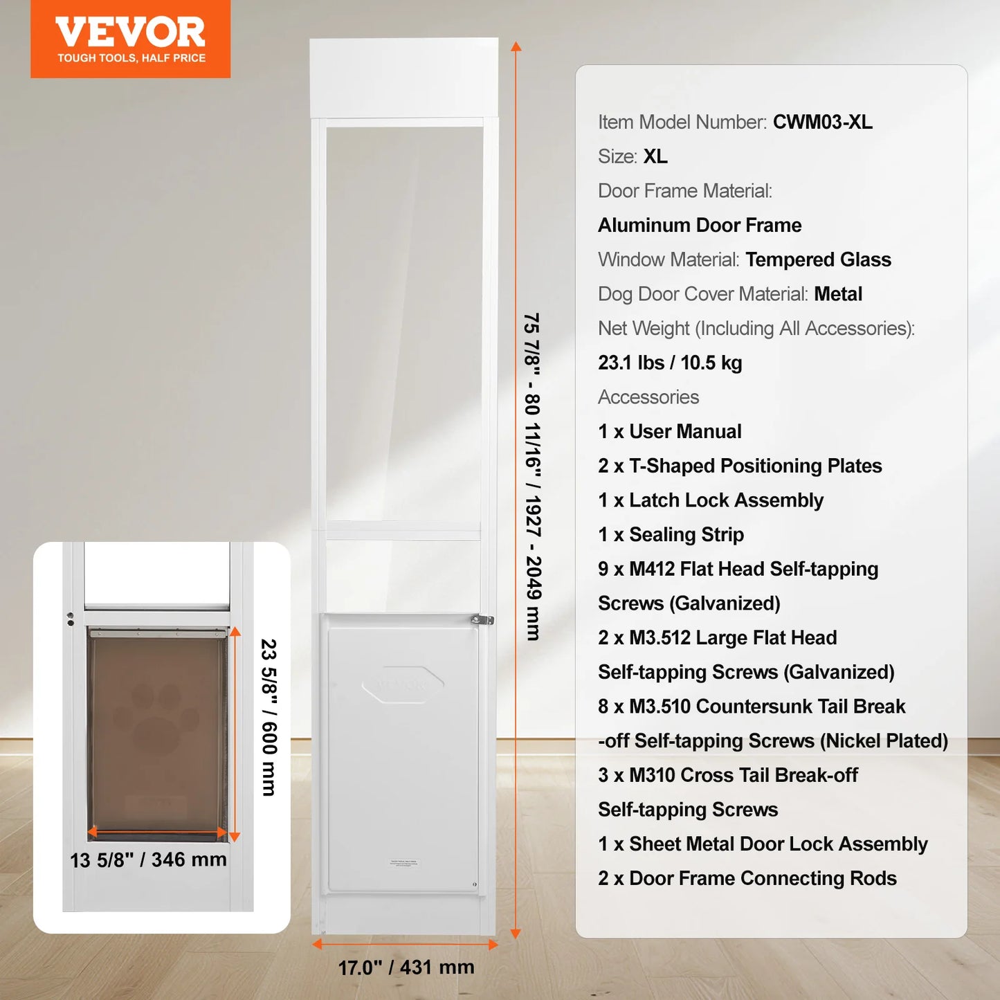 Adjustable Pet Door for Sliding Glass Doors - Aluminum Frame