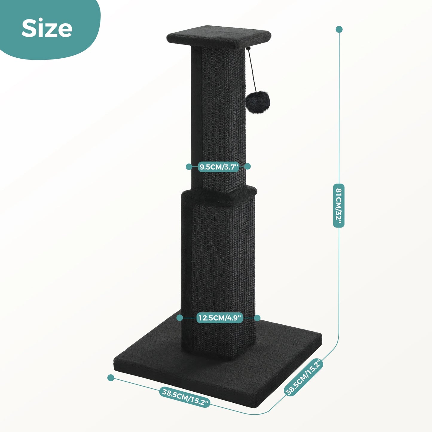 Large Tall Sisal Cat Scratching Post with Dangling Ball