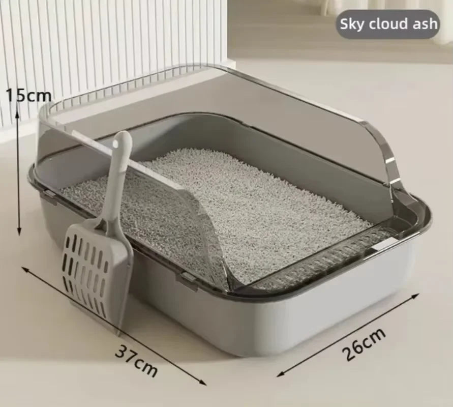 Semi-Enclosed Splashproof Cat Litter Box with High Sides