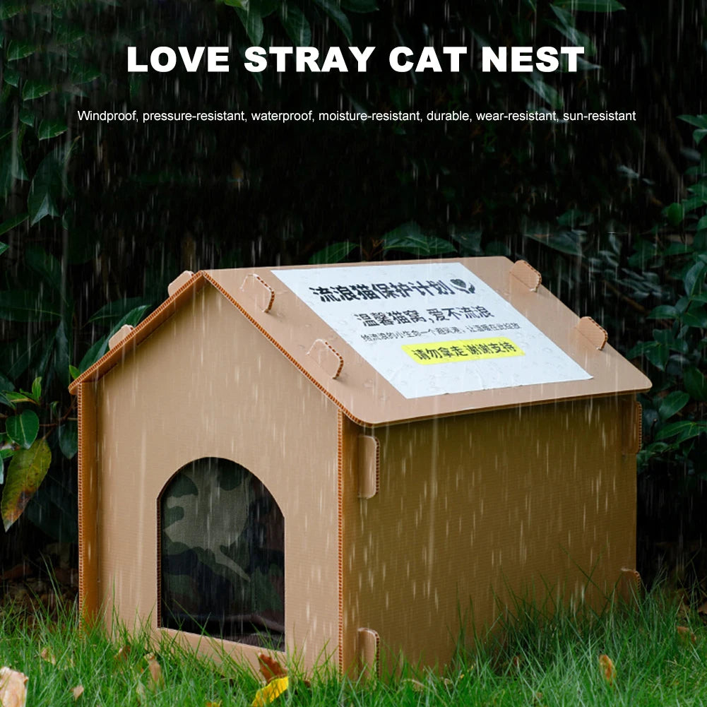 Stray Cats House Waterproof Warm Cat Shelter Foldable Cat Outdoor House Collapsible Insulated Pet House for Four Season