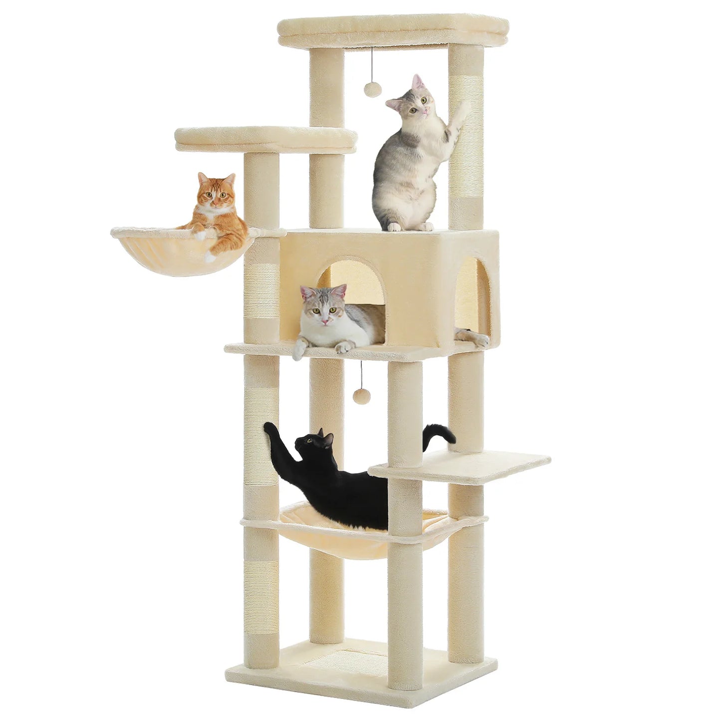 Large Cat Tree for Indoor Cats with Scratching Posts & Hammock