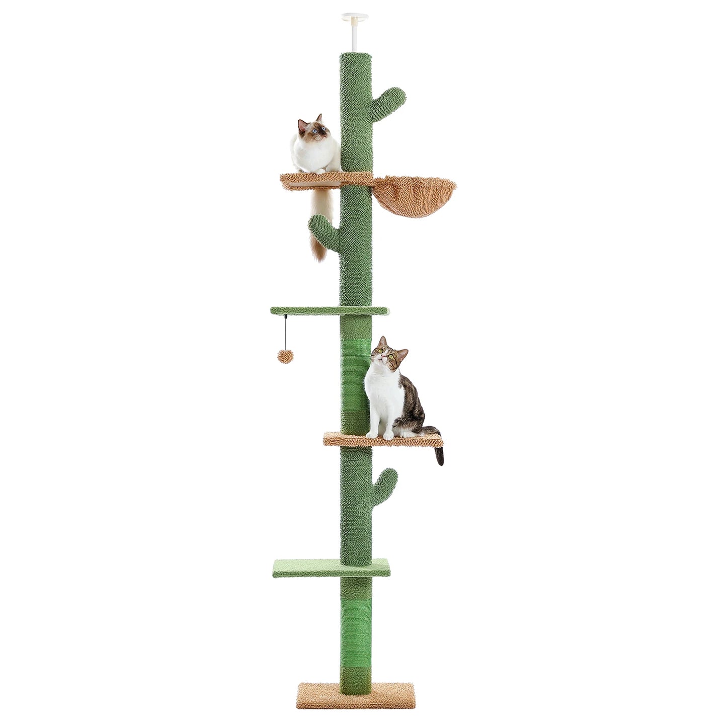 Adjustable Floor-to-Ceiling Cat Tree Tower with Condo & Hammock