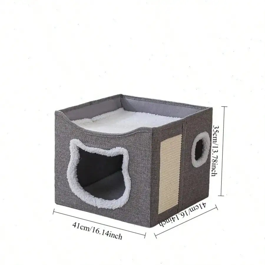 Foldable 4-Season Cat Play Cube with Bed & Tunnel