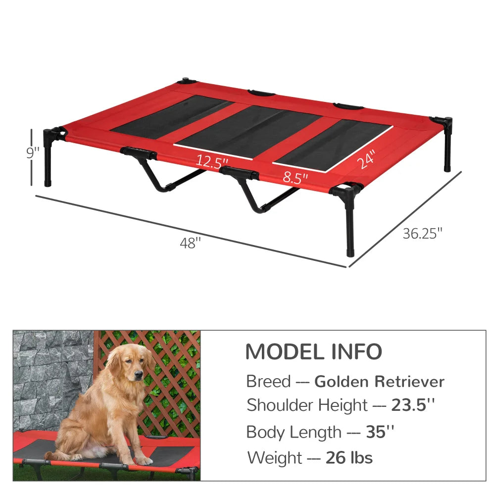 PawHut 48" x 36" Elevated Breathable Dog Bed with Carry Bag, Metal Frame, Breathable Mesh for Indoor & Outdoor Use - Red