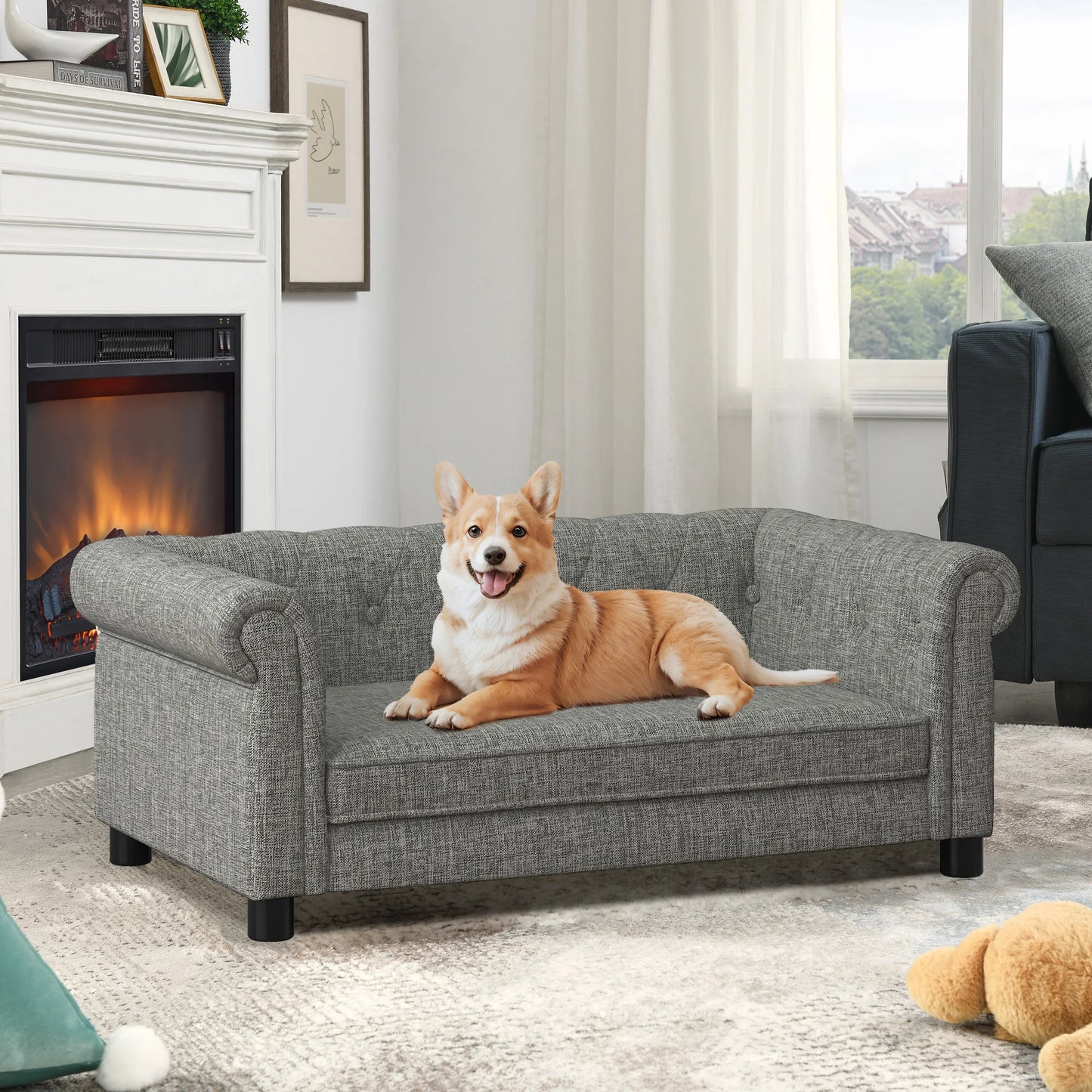 Ye Elegant Rectangle Elevated Dog Sofa Bed for Small and Medium Dogs, Comfortable Couch, Modern & Stylish, Beige, Durable
