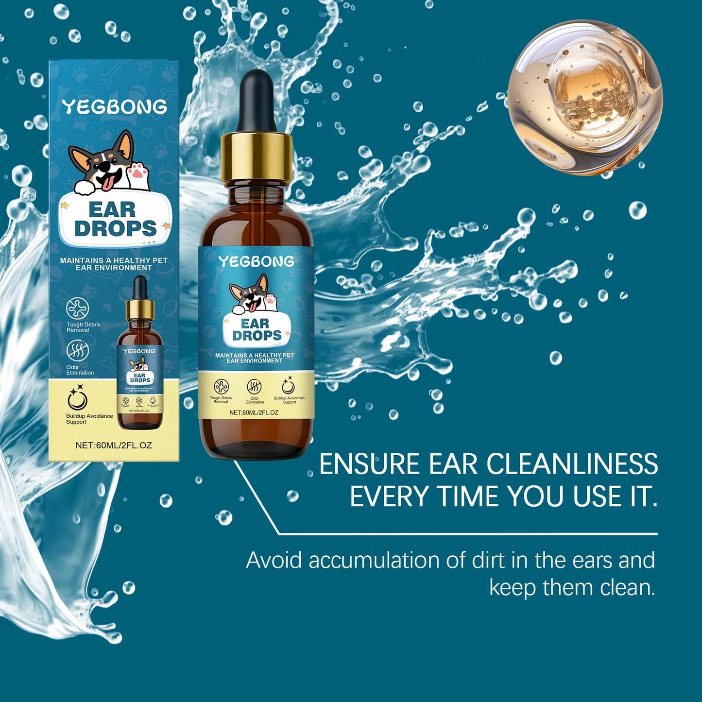 Yegbong Natural Dog Ear Care Drops Gentle Cleaning Earwax Moisturizing Promote Health Nourishing Soothing Dog Ear Skin Care Drop