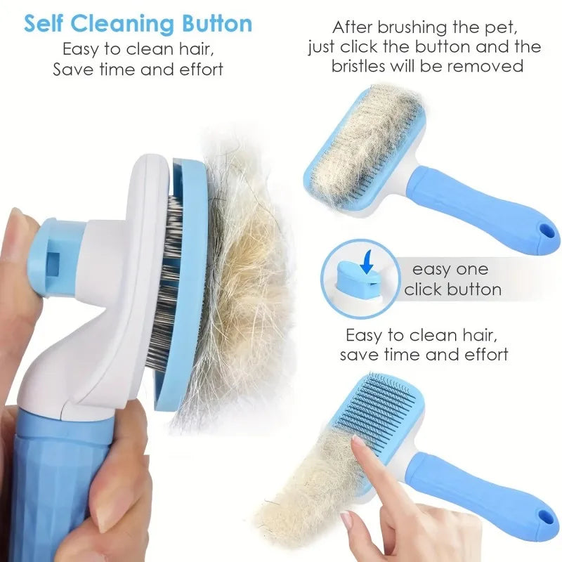 One-Button Pet Deshedding Brush for Dogs & Cats