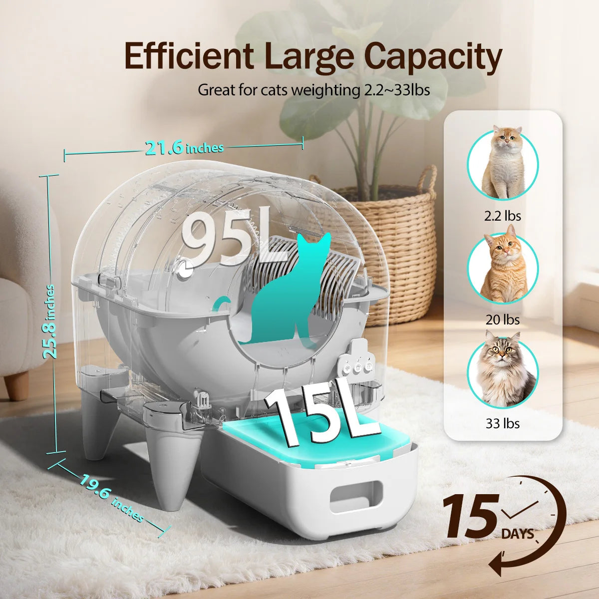 95L Automatic Self-Cleaning Smart Enclosed Cat Litter Box