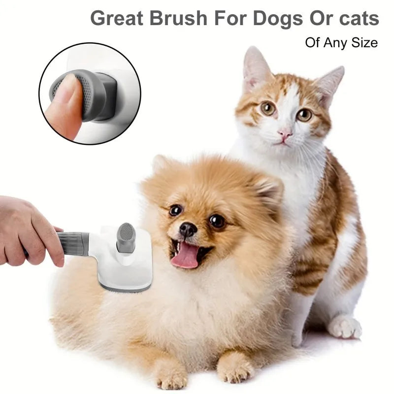 2-in-1 Pet Grooming Brush with Self-Cleaning Deshedder