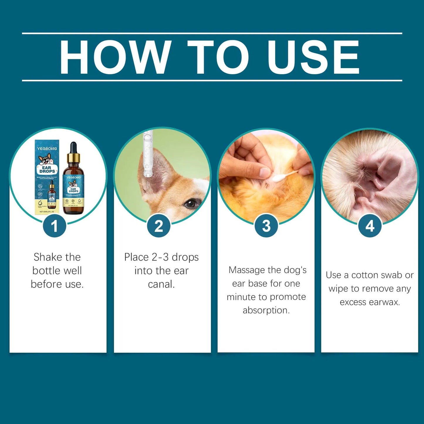 Yegbong Natural Dog Ear Care Drops Gentle Cleaning Earwax Moisturizing Promote Health Nourishing Soothing Dog Ear Skin Care Drop