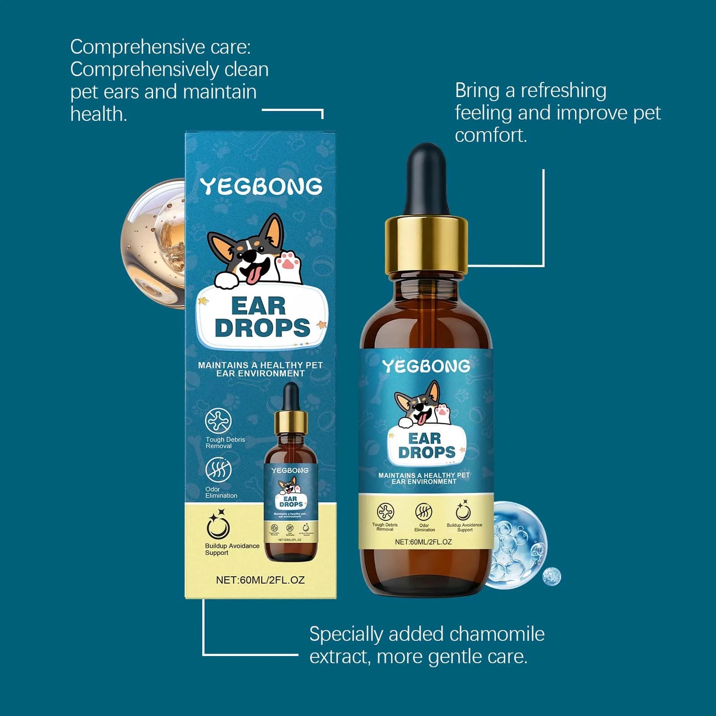 Yegbong Natural Dog Ear Care Drops Gentle Cleaning Earwax Moisturizing Promote Health Nourishing Soothing Dog Ear Skin Care Drop