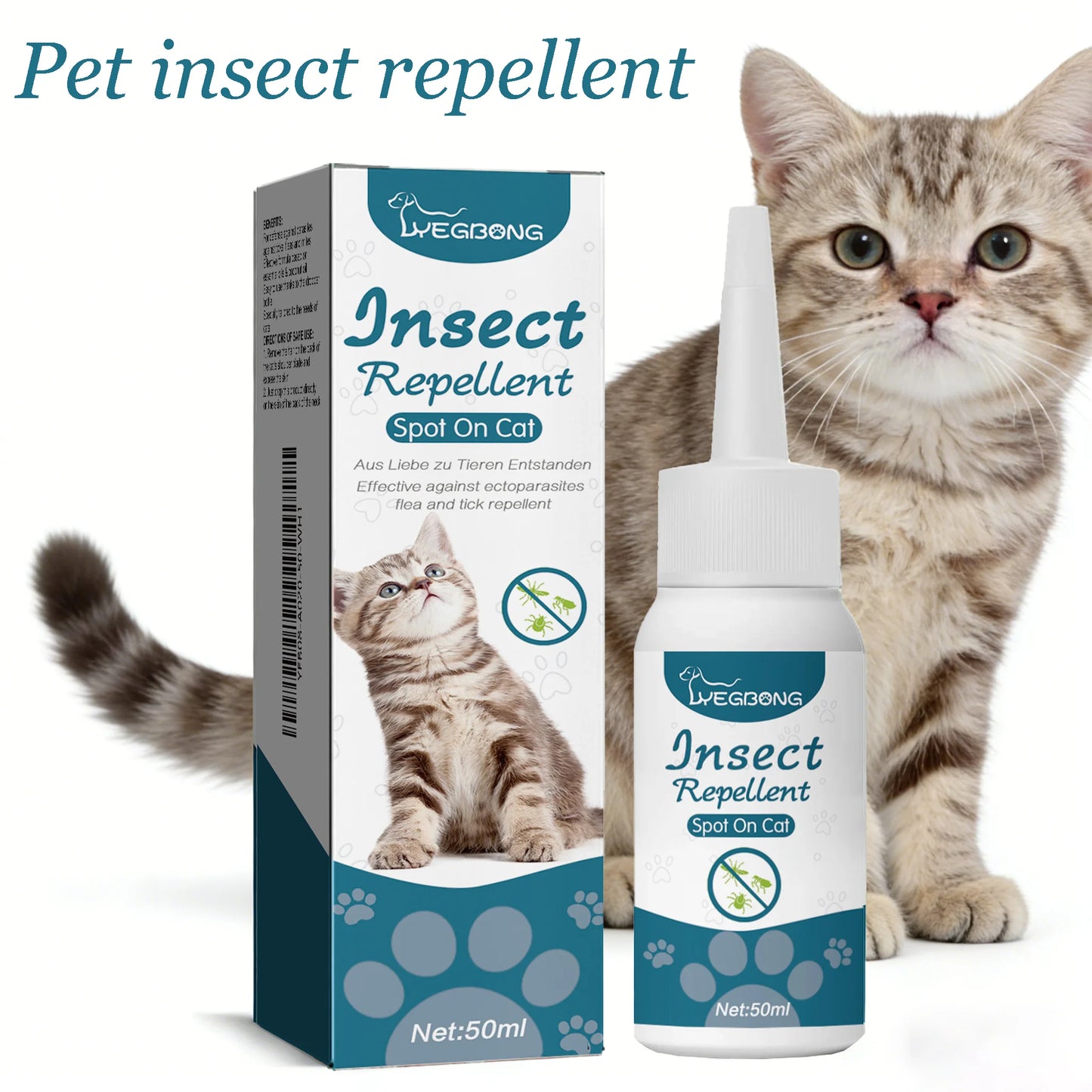 Natural Anti-Flea & Tick Drops for Cats and Dogs, 50ml - front view