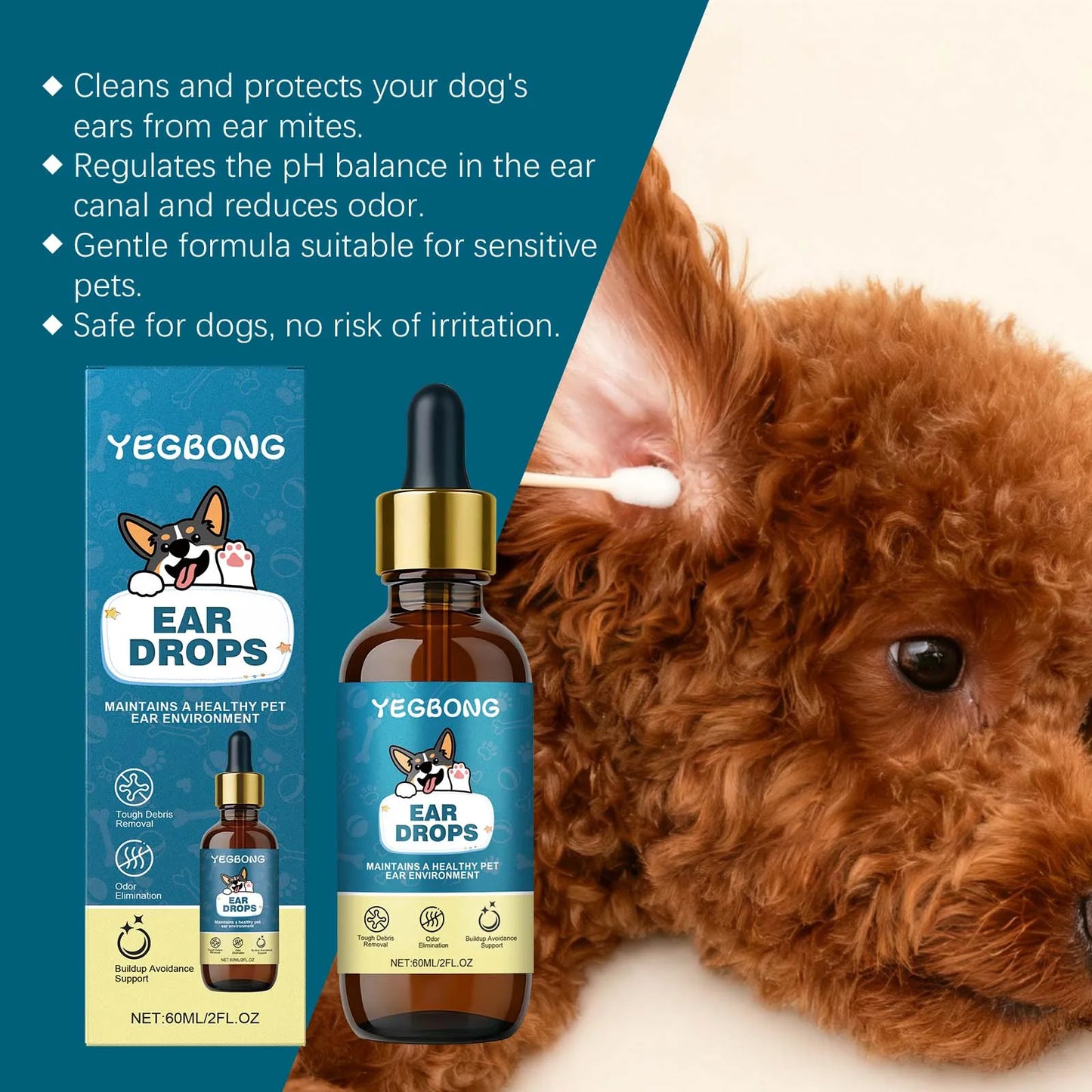 Yegbong Natural Dog Ear Care Drops Gentle Cleaning Earwax Moisturizing Promote Health Nourishing Soothing Dog Ear Skin Care Drop