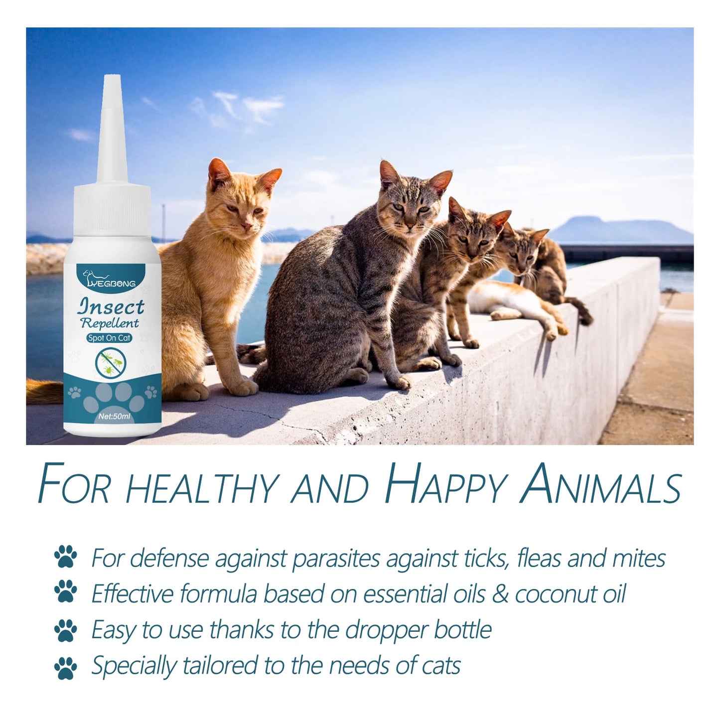 Natural Anti-Flea & Tick Drops for Cats and Dogs, 50ml