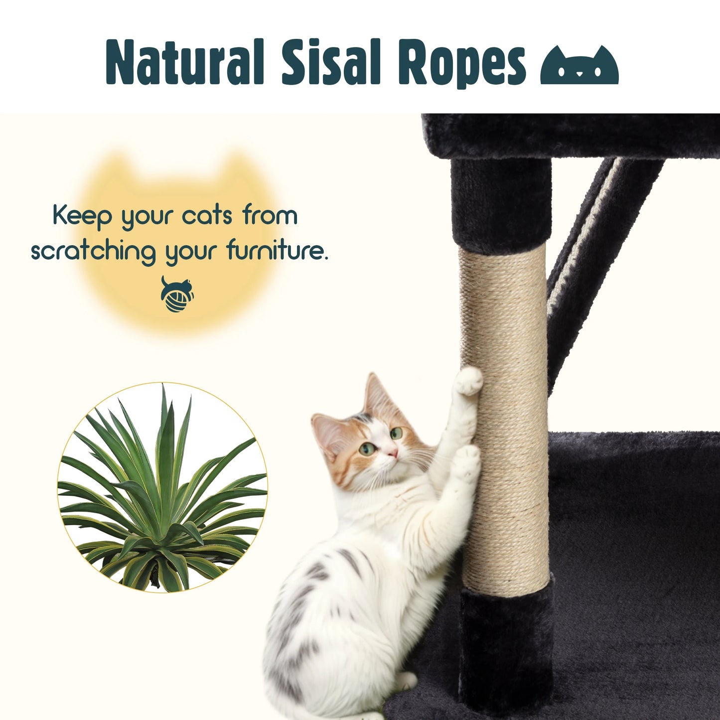 65in Large Multi-Level Cat Tree Tower with Plush Perches & Baskets