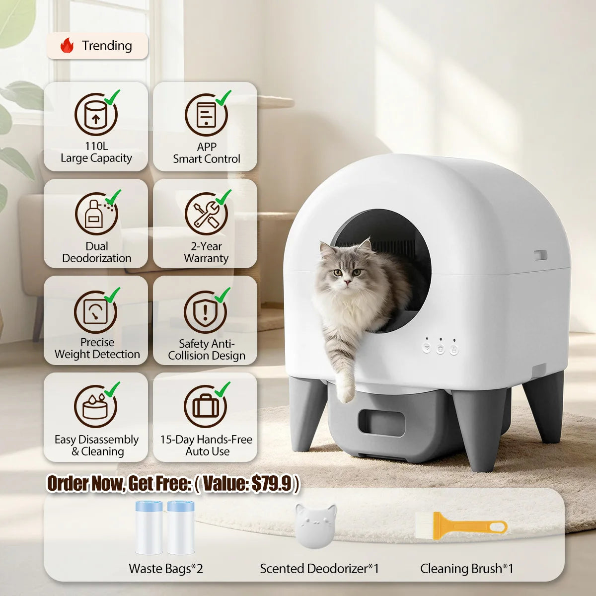 95L Automatic Self-Cleaning Smart Enclosed Cat Litter Box