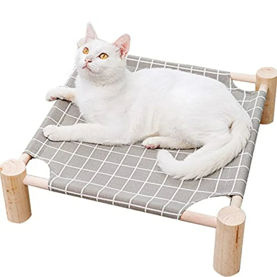 Cat/ Hammock Cat Bed, Wooden Dog Elevated Indoor Outdoor Beds, Raised Cat Cots Furniture Pet Bed Puppy Bed Portable Breathable