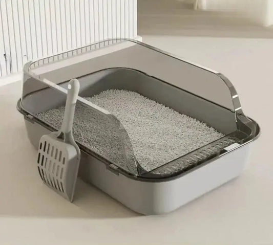 Semi-Enclosed Splashproof Cat Litter Box with High Sides - front view