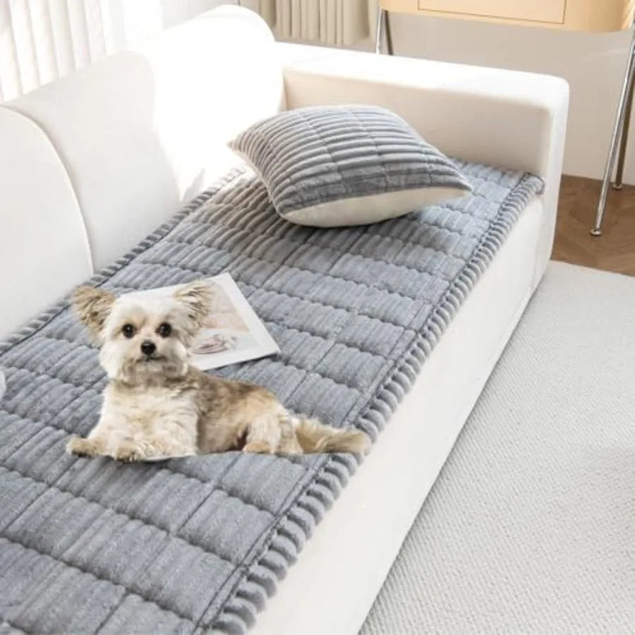 Faux Fur Plush Dog Couch Cover 3D Stripe Fuzzy Sofa Cover Non-Slip Fluffy Dog Bed Cover Pet Blanket Sofa Couch Furniture Protec