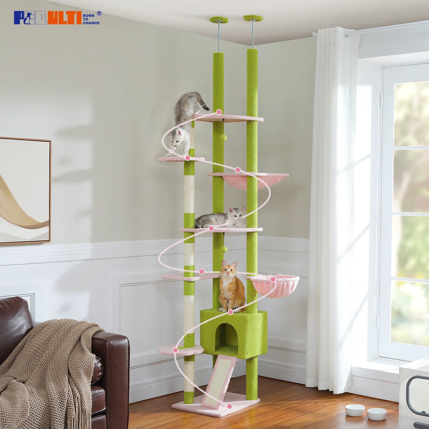Cactus Floor-to-Ceiling Cat Tree with Condo & Hammock