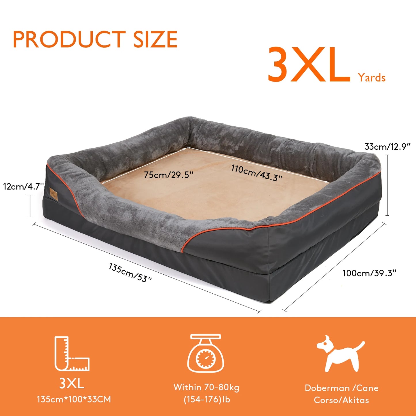 Large Fleece Dog Bed with Washable Waterproof Cover