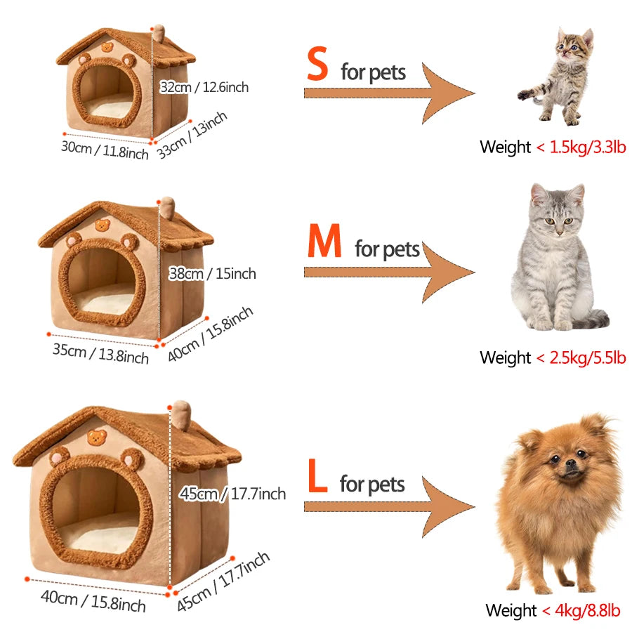 Foldable Washable Cat House & Cave Bed for Small Pets