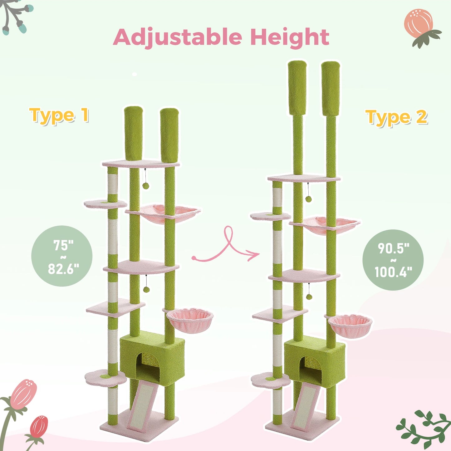 Cactus Floor-to-Ceiling Cat Tree with Condo & Hammock