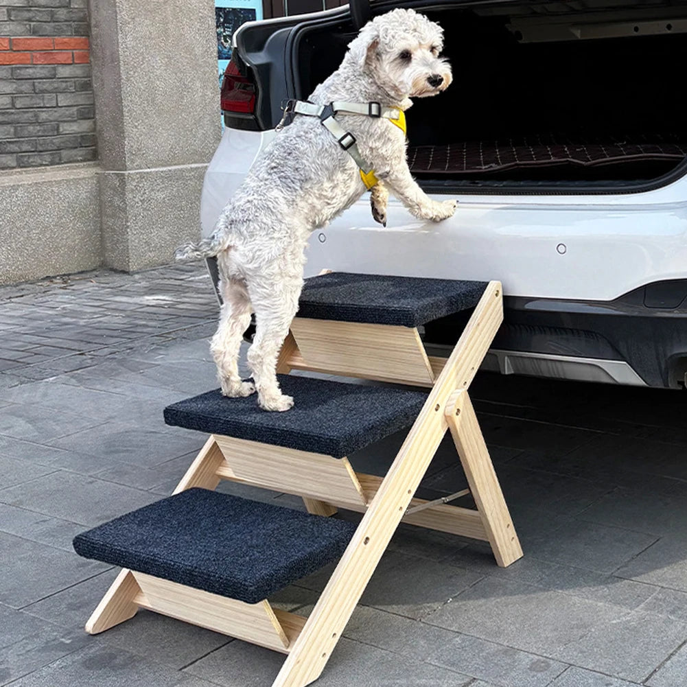 Foldable Outdoor Steps Non-slip Dog Stairs Carpeted Ramp Ladder (Third Layer)