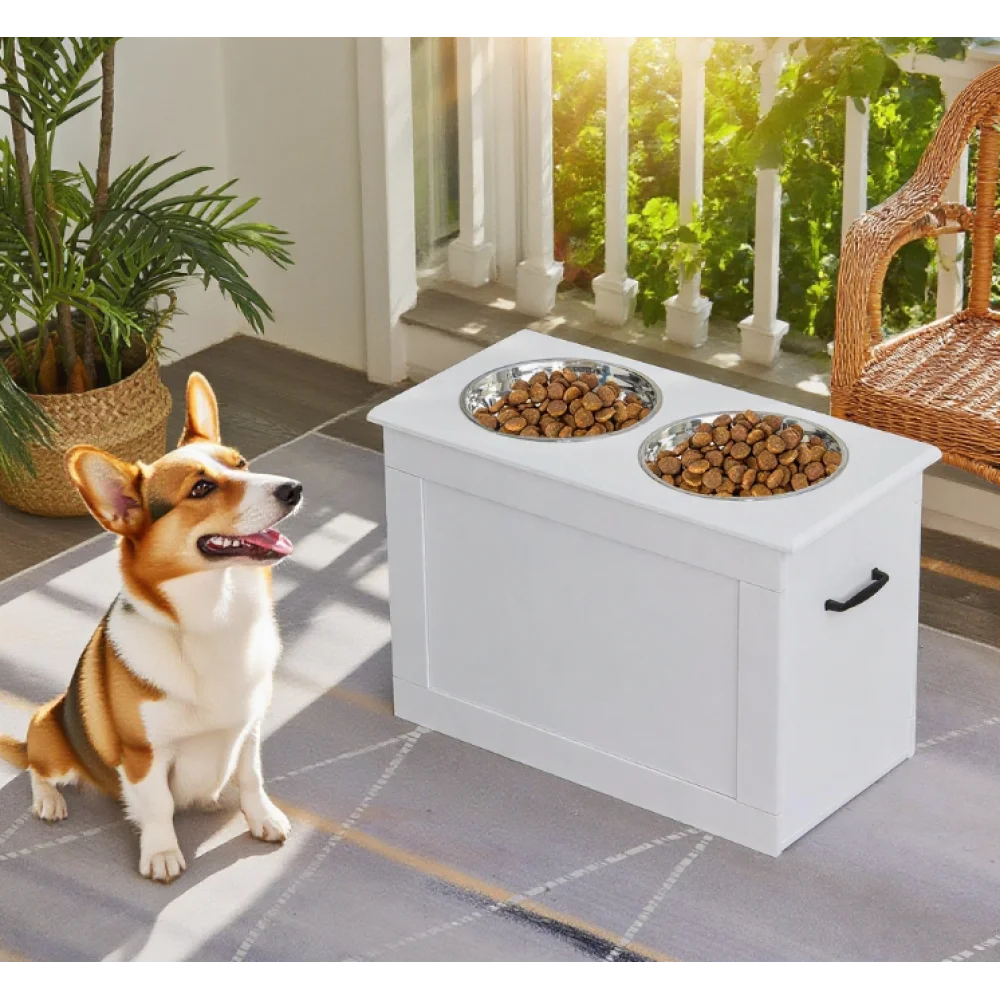 Ye Elevated Feeder Stand with Stainless Steel Bowls & Base for Pet Feeding and Storage