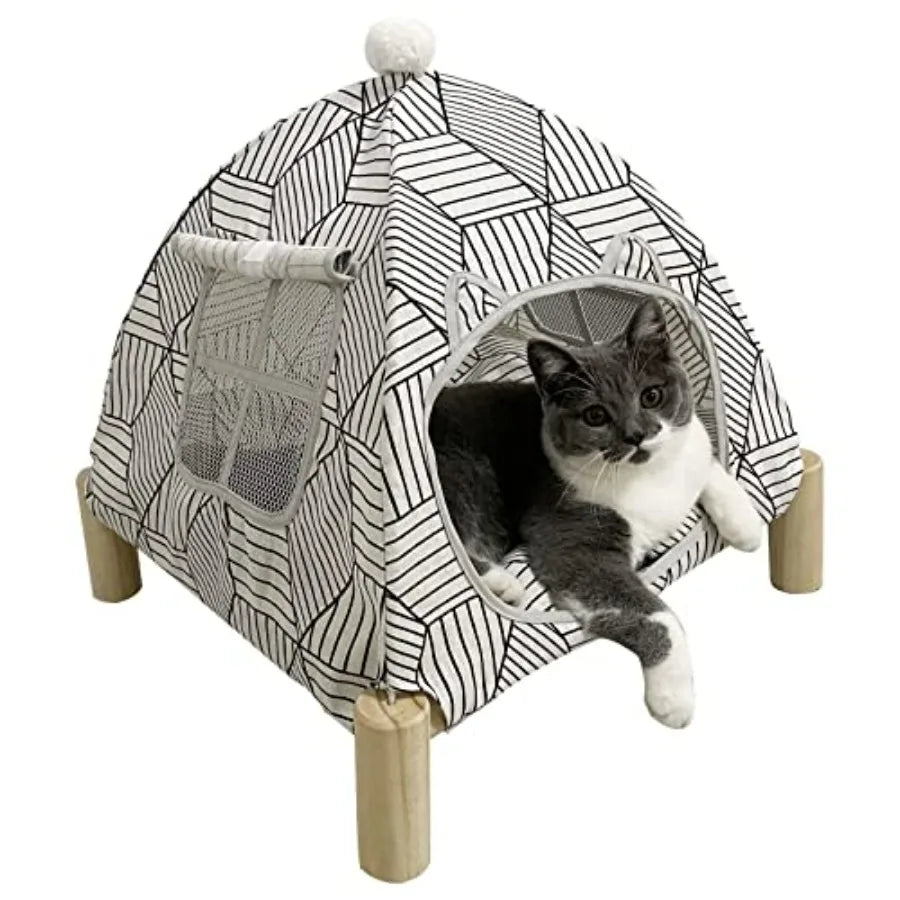 Cat/ Hammock Cat Bed, Wooden Dog Elevated Indoor Outdoor Beds, Raised Cat Cots Furniture Pet Bed Puppy Bed Portable Breathable