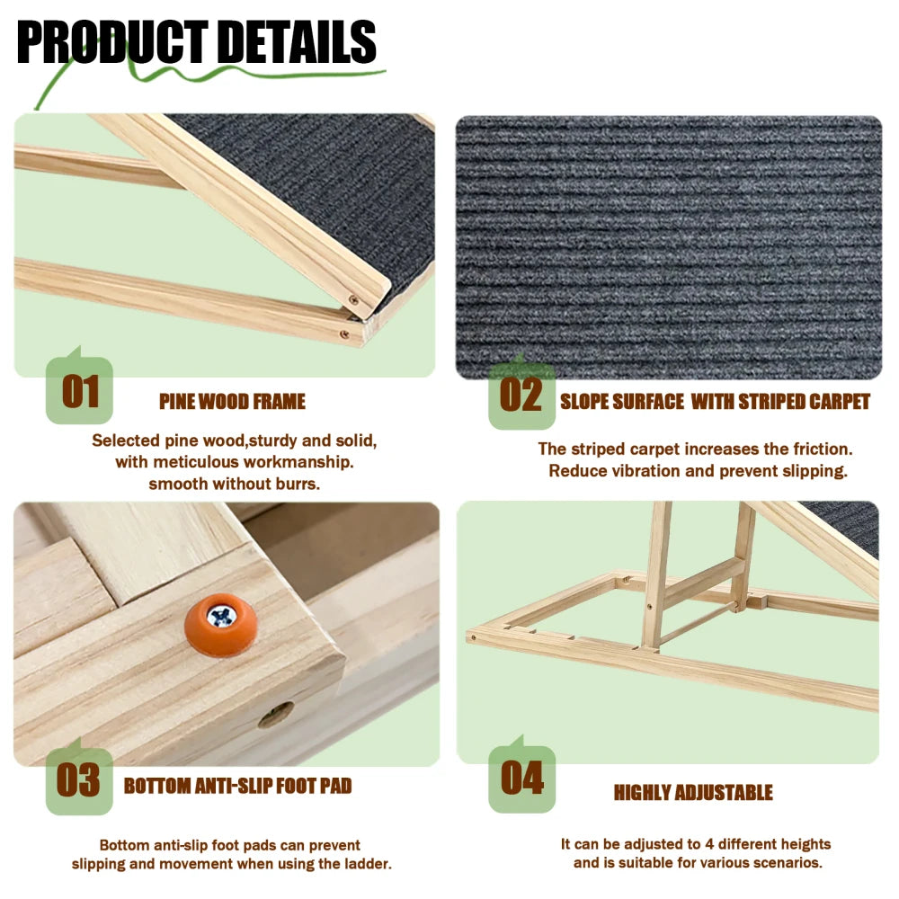 Ye (UPGRADED) Dog Ramp: Extra Wide, Excellent Traction, Non-Slip Rubber. For Bed, Couch, Car. 16" Wide, Holds 80lb. Adjustable, Foldable. Ideal for Small Dogs.
