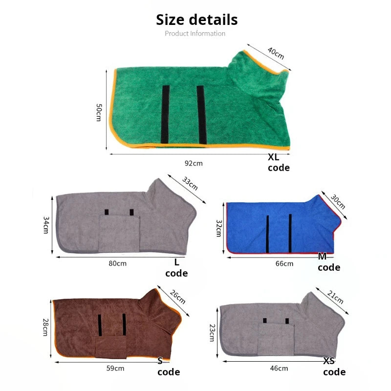 Pet Bathrobe Fast Drying Towel Microfiber Absorbent Soft Bath Robe Adjustable Towel Grooming Coat For Small Medium Large Dog