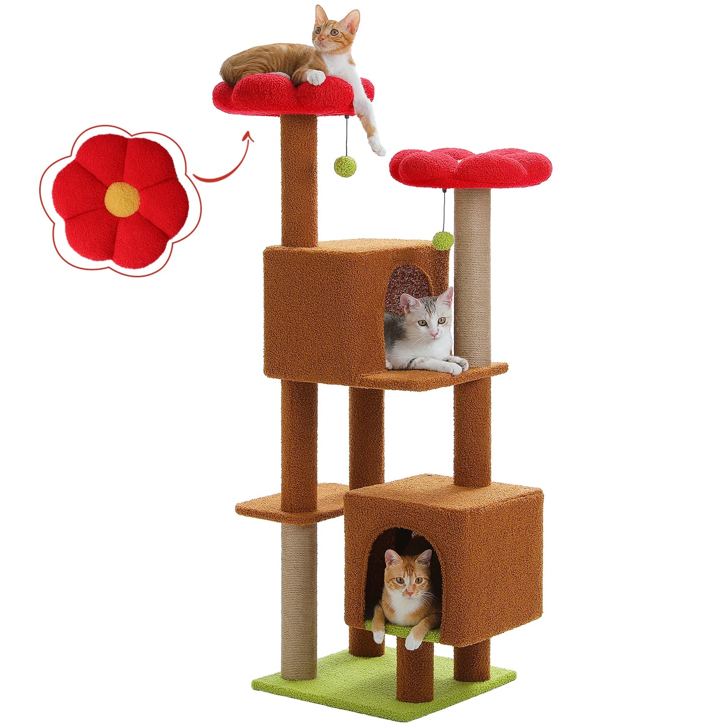 Cactus Cat Tree 133cm with Perches, Condos & Scratching Posts
