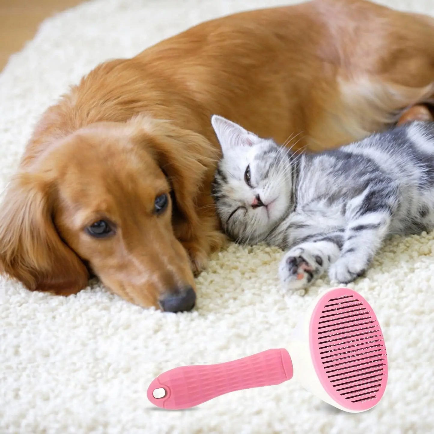 Non-Slip Pet Grooming & Deshedding Brush, Ergonomic Design - front view