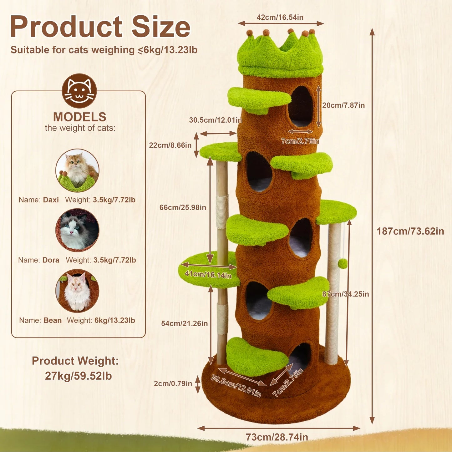 187cm Cat Tree Tower with Condo, Stairs and Perch product image 4