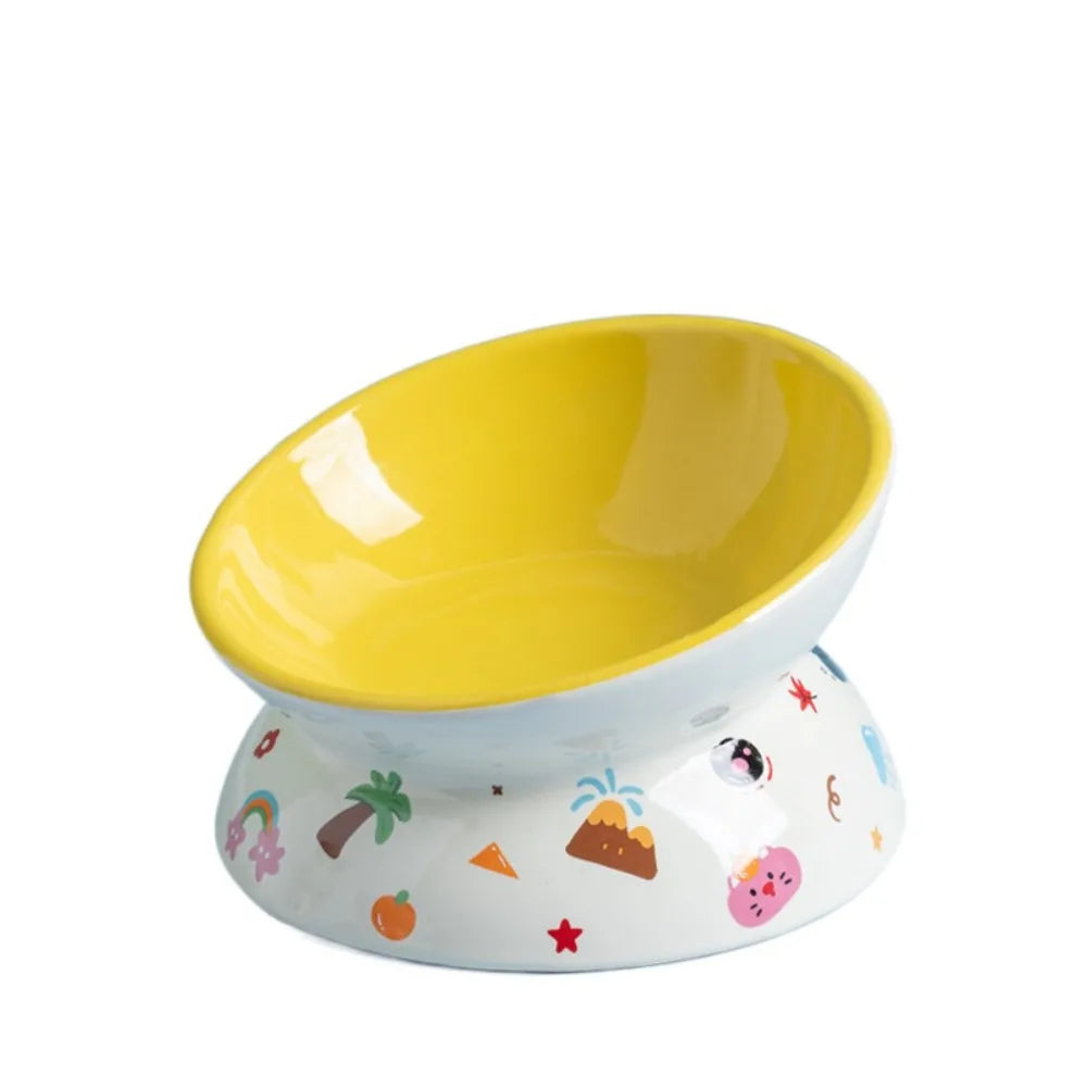 Elevated Ceramic Pet Bowl with Flat or Slanted Mouth - scale comparison view