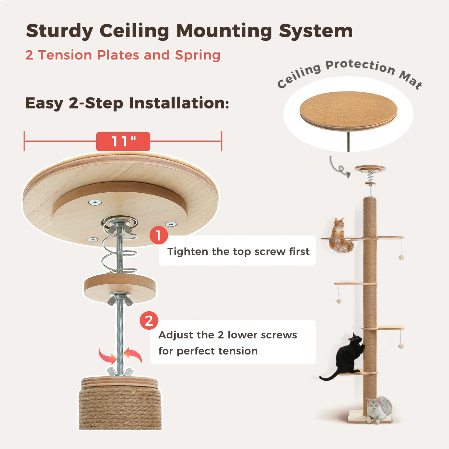 Floor-to-Ceiling Cat Tree with Scratching Posts & Acrylic Cave