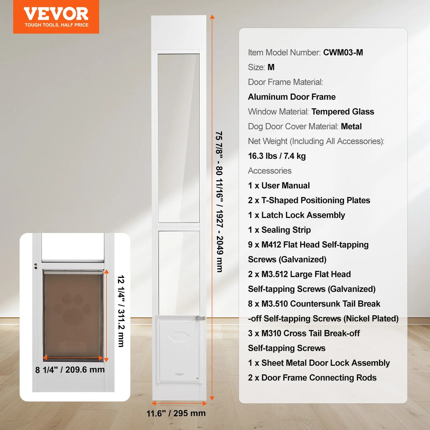 Adjustable Pet Door for Sliding Glass Doors - Aluminum Frame