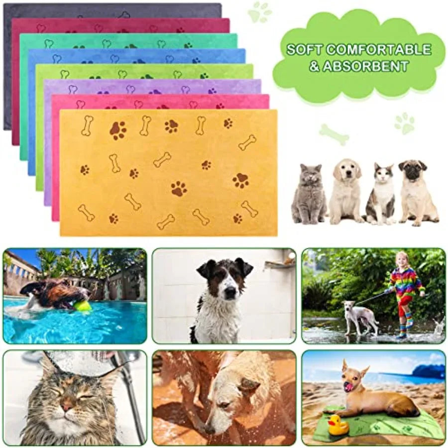 Curated Picks 8 Pcs Dog Towels for Drying Dogs Cats Pet Towels Bulk Puppy Microfiber Fast Drying Paw Bath Bathing Supplies Abso
