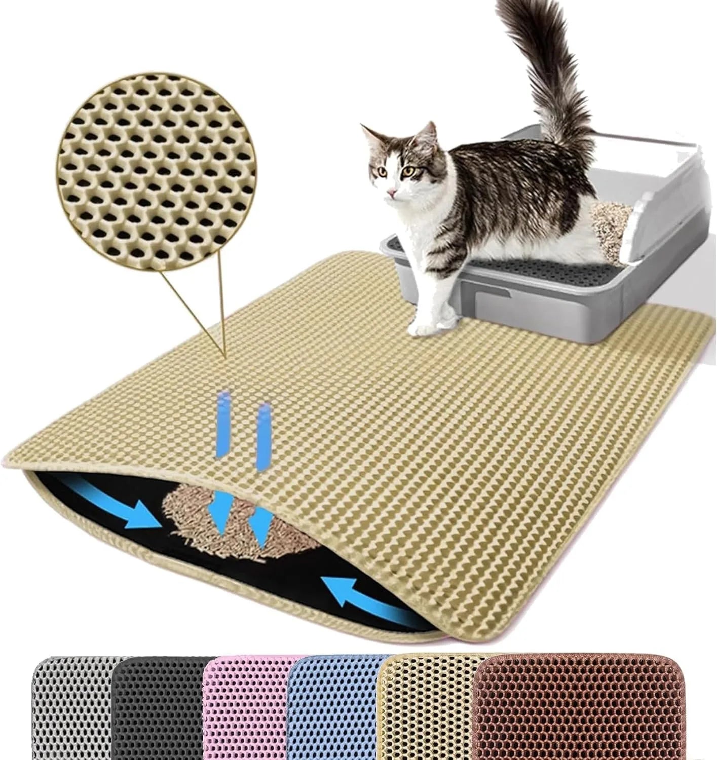 Large Honeycomb Double-Layer Cat Litter Mat, Waterproof
